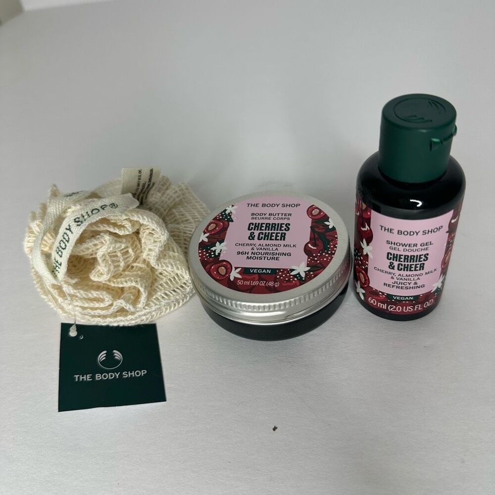 The Body Shop Cherries RE32 Cheer Mini Body Care Gift Set Body Butter Shower Gel - Picture 2 of 2